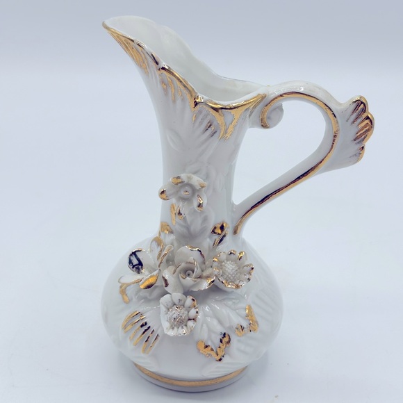Other - VTG mini Sophia Ann Elegant White and Gold Floral Pitcher/ vase . 4 1/4" T